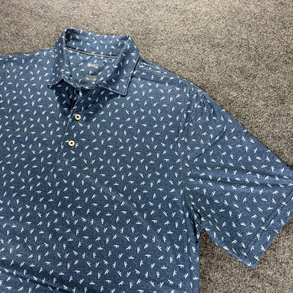 johnnie-O‎ Polo Shirt Mens Large L Blue Surfboard Print Performance Stretch Golf